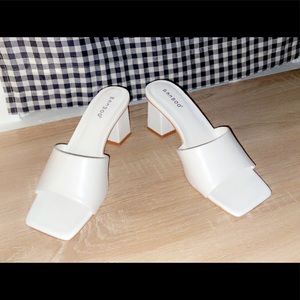 White Bamboo Block Heels; Size 8